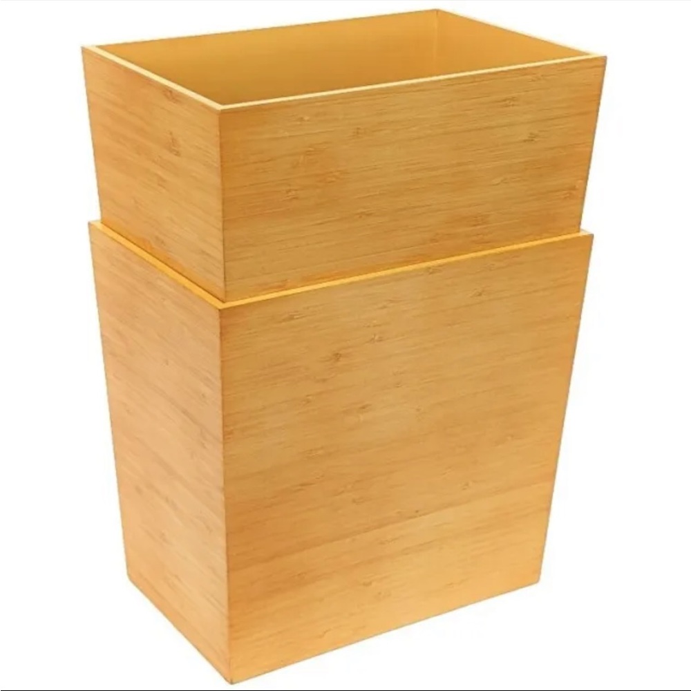 LOT OF 2 iDesign Rectangle Bamboo Waste Basket Formbu Natural Wood *READ DESC*